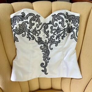 White House Black Market Embroidered Corset Strapless Top
